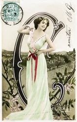 C: Bianca Toledo, művész, énekes és sevillai táncos a Belle Epoque-ból - Casino de Paris, Folies Bergere, Jardin de Paris - Alphabet képeslapon