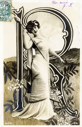 R: Gabrielle Robinne, francia színésznő, Comedie Francaise, Párizs - Ábécé képeslapon