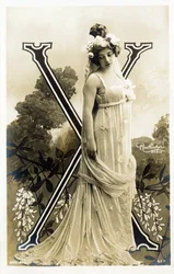 X: Amelie Dieterle, francia színésznő és énekesnő - Theater des Varietes, Bouffes Parisiennes, Párizs - ábécé képeslapon