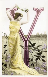 Y: Bianca Toledo, művész, énekes és sevillai táncos a Belle Epoque-ból – Casino de Paris, Folies Bergere – ábécé képeslapon