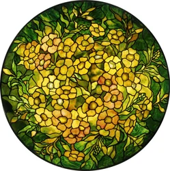 Egy "Alamander" csillár ólom árnyalata borostyán virágokkal és zöld levelekkel, XX. század (bronz, ólmozott üveg)