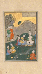 Sándor egy banketten, Folio a Nizami Khamsa Quintetből, keltezés: A.H. 931A.D. 1524-25.