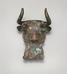 Bikafejdísz lírához, Kr.e. 2600–2350 (bronz, kagylóval és lapis lazulival kirakott)