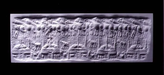 Kezelt hengertömítés lenyomata, Uruk (ma Warka, Irak), Kr.e. 3300-3000 körül (gipsz)
