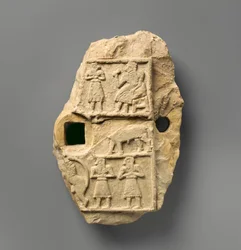 Domborműves tábla bankettjelenettel, Kr.e. 2600–2500 (gipsalabástrom)