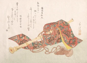 Shakuhachi egyfajta bambuszfuvola és borítója, 19. század., 19. század.