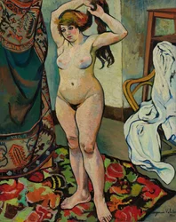 Gilbert meztelenül, haját igazítva, 1920
