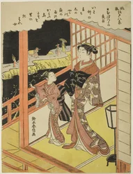 Esti eső Nihonzutsumiban (Nihonzutsumi no yau), a "Nyolc divatos nézet Edóról (Furyu Edo hakkei)" sorozatból, 1768-69 körül (színes fametszet; chuban).