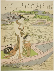 Liba ereszkedik le a Sumida folyón (Sumidagawa no rakugan), a "Nyolc divatos kilátás Edoról (Furyu Edo hakkei)" sorozatból