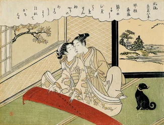 A koto hidakra ereszkedő ludak (Kotoji rakugan), a „Nyolc divatos szalonnézet” (Furyu zashiki hakkei) sorozatból