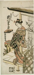 A színész, Segawa Kikunojo II Umegae udvarhölgyeként a „Hiragana Seisuiki” című darabban, amelyet az Ichimura Színházban mutattak be 1764 első hónapjában.