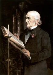 „Mr Gladstone felolvassa a leckéket a Hawarden templomban”, 19. század vége.