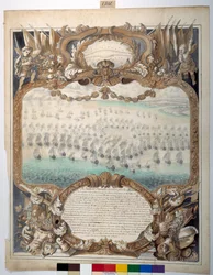 Tengerészeti csata Agouste közelében, 1676. április 22. (fekete tinta és térképező toll akvarellel papíron)
