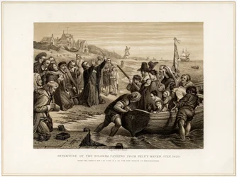 „A zarándokatyák indulása Delft Havenből, 1620. július”, 19. század.