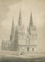 Lichfield katedrális – Nyugati front: szépia rajz, nd [1782]