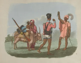 Egy bengáli Sepoy és családja találkozik a Byraggee kaszt egyikével, 1799 körül