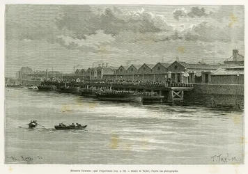 Guinness Sörgyár, export dokk. Taylor metszet a Három hónap Írországban című történet illusztrálására, 1889-ben, Marie Anne de Bovet, in le tour du monde 1890, rendező: Edouard Charton (1807-1890), Hachette, Párizs.