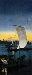 Sekiyado esti nézet, 1930 körül (O-tanzaku fametszet)