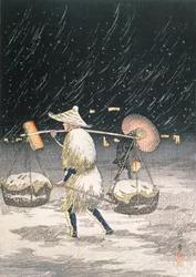 Éjszakai hó, 1930-as évek (színes fatömb nyomat)