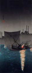 Tsukuda-sziget, halászhálók éjszaka