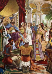 Arab-normann kultúra: „” II. Hauteville-i Roger (Ruggero Altavilla) (1097-1154), a szicíliai monarchia megalapítója királyi udvarának pompája” (Normann-arab-bizánci kultúra (normann-szicíliai kultúra): A királyi udvara Roger II magát, aki surro