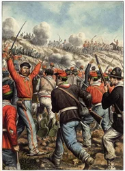 Risorgimento : Giuseppe Garibaldi (1807-1882) ábrázolása csata közben - a "Garibaldi, Cronistoria illustrata dell
