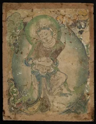 Táncoló figura, Kizil, Hszincsiang tartomány, 600-800 (pigment a stukkón)