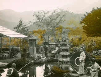 Horgásznap a Dainichi kertben - Do in Nikko 1900 körül - 1915 (fénykép)