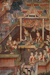 Részlet egy falfestményről a Viharnban, a Wat Phra Singhben