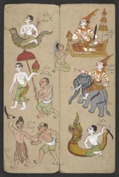 Vagy 16455 f.2r, Animals from the Zodiac, from Phrommachat (pergamen)