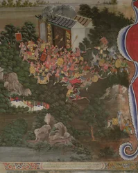 Kínai hatású jelenet, Sala Geng, Wat Bowonniwet Vihara, Bangkok