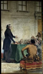 Francois Arago (1786-1853) népszerű csillagászatot tanult az obszervatórium amfiteátrumában. Theobald Chartran (1849-1907) festménye. Párizs, La Sorbonne - Francois Arago (1786-1853) előadást tart a népszerű csillagászatról a Párizsi Királyi Obszervatórium