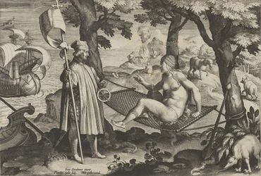 New Inventions of Modern Times [Nova Reperta], The Discovery of America, 1. lemez, kb. ..., kb. 1600.