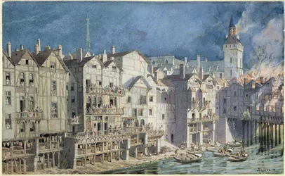 Tűz a Pont aux Meuniers-nél 1621-ben (toll, tinta és WC papíron)