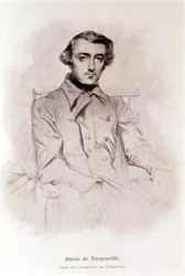 Alexis de Tocqueville portréja. Chasseria litográfiája. 19. század.