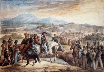 Chilei függetlenségi háború: a maipúi csata látképe (Maipú Santiago de Chile közelében, 5/04/1818). Théodore Géricault (1791-1824) akvarellje, 19. század, Párizs, Szépművészeti Iskola