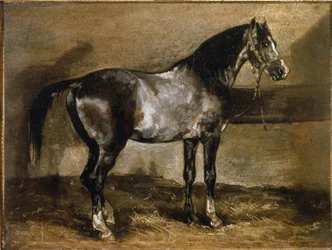 Gray Horse at the Ratelier - olaj, vászon