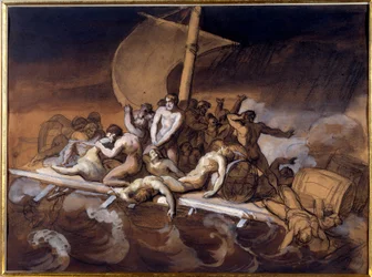 Theodore Gericault (1791-1824) a Medusa előkészítő tanulmányának tutaja mosáshoz és gouache-hoz papíron. 1819 Méret 0,28 X 0,38 m. Párizs, Louvre Múzeum