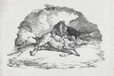 Oroszlán felfal egy lovat, 1818.