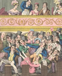 Színházi élvezetek, 2. tábla: Verseny az ülésért, kb. 1835.