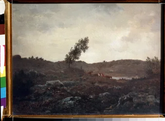 Barbizon nézete (Barbizon nézete). Theodore Rousseau (1812-1867) festménye. Olaj, fa, 24 x 32 cm, 1840 vége. Barbizoni francia iskola. Puskin Szépművészeti Múzeum, Moszkva.