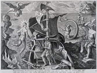 Theodor de Bry (1528-1598) allegóriája Ferdinand Magellán (1480-1521) utazásairól