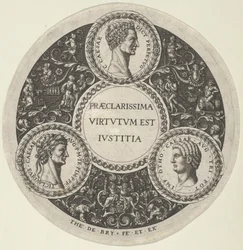 Tervezés egy edényhez Caesar, Claudius és Otho római császárok portréival, kb...., kb. 1588.