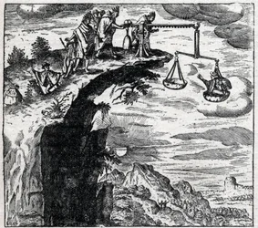 Módszer egy vallomást kicsikarni egy bûnözõtõl Dél-Amerikában, amikor a spanyolok megérkeztek; Theodore de Bry (1528-1598) „” Travels” című művéből