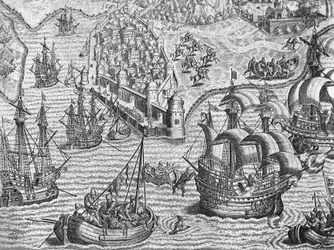 Tengeri csata, metszet az amerikai történelemből, Theodore de Bry (1528-1598), Frankfurt