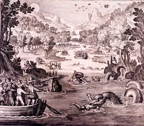 Sir Walter Raleigh: Guyana nagy, gazdag és gyönyörű birodalmának felfedezése, a Newe Weld un Americanische Historien című művéből, Johann Ludwig Gottfried, 1631