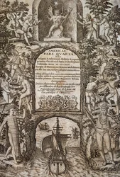 Nyugat-India vagy Amerika, Theodor de Bry (1528-1598), előlap, metszet