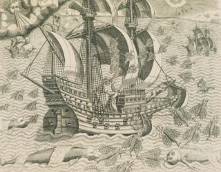 Szárnyas halak az indiai tengerekből, Theodore de Bry illusztrációja az amerikai történelemből