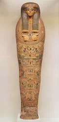 Egyiptomi koporsó egy ismeretlen személy számára, rituális jelenetekkel díszítve, Kr. e. 1050 körül