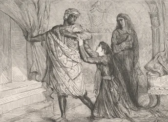 Távol!: 7. tábla az Othello Act 3, 4. jelenetből, 1844-ben metszett, 1900-ban újranyomva.